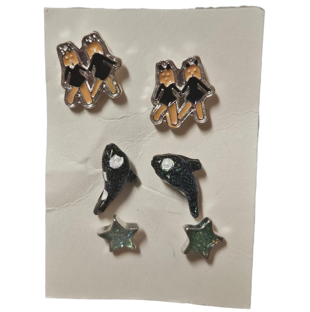 Set of 3 Fun Stud Earrings – Girls, Dolphins & Stars